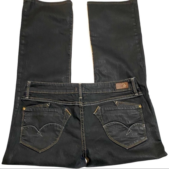 𝅺BROWN Label Comfort Stretch Low Rise Black Bootcut Jeans Size 31 Shortened - Picture 1 of 5